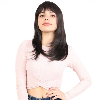 Düz Perçemli Orta Boy Fiber Sentetik Peruk - Kahverengi