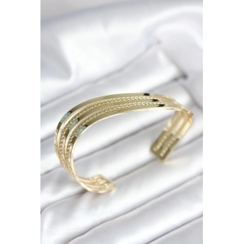 Eğik Şerit Model Gold Renk Pirinç Kadın Bileklik - TJ-BB8019