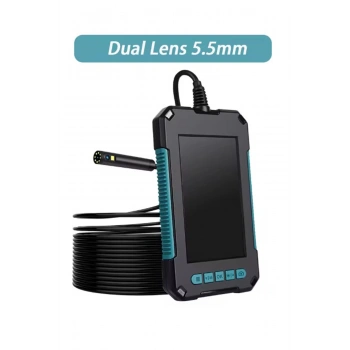 Ekranlı Çift Kameralı 10 Mt Hafıza Kart Destekli Sert Kablo Yılan Endoskop Kamera 5.5 Mm 4.3 Inc
