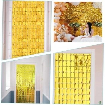 Ekstra Metalize Altın Renk Disko Dikdörtgen Kesim Kapı Perdesi Dekorasyon 1x2 Metre (4887)