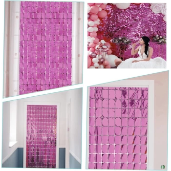 Ekstra Metalize Rose Gold Renk Disko Dikdörtgen Kesim Kapı Perdesi Dekorasyon 1x2 Metre (4887)