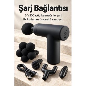 El Tipi Masaj Tabancası Top Başlıklı Siyah Gövde
