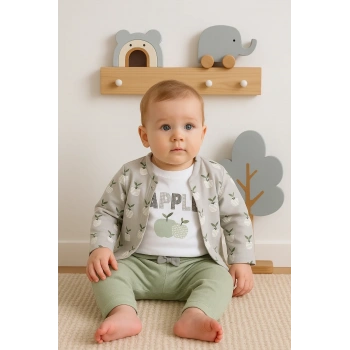 Elma Desenli Ceketli 3lü Kız Bebek Takımı