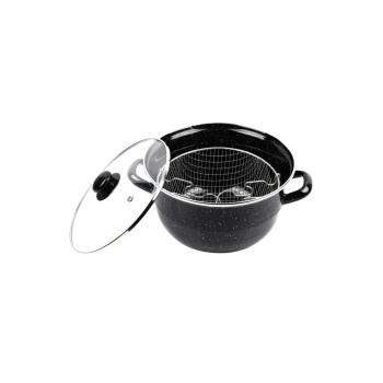 Emaye Kızartma Tenceresi Siyah Kırçıllı 24 Cm -69115