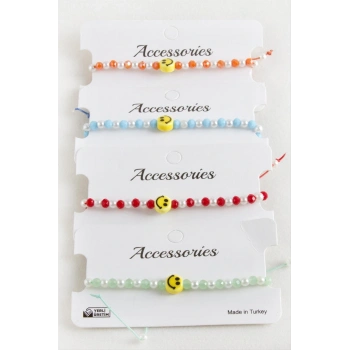 Emoji İnci Kristal Makrome İp Bileklik