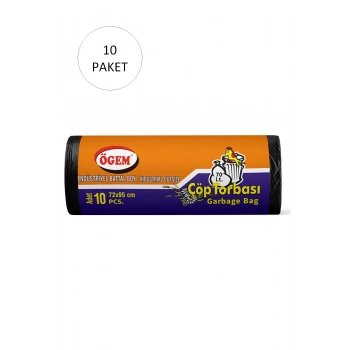 Endüstriyel Battal Boy Çöp Torbası 72 x 95 cm 10 Lu Rulo x 10 Paket = 100 Adet (Siyah)