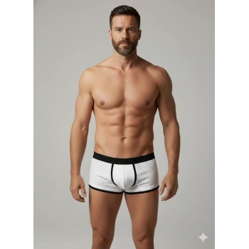 Erkek Beyaz Biyeli File Boxer