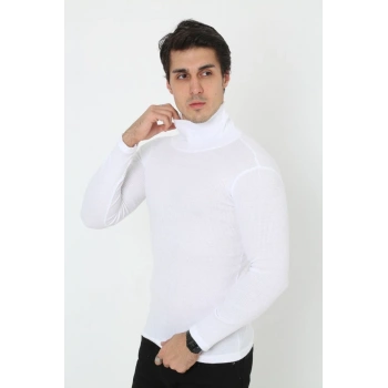Erkek Fitilli Kaşkorse Kumaş Boğazlı Full Likralı Slimfit Body - Beyaz