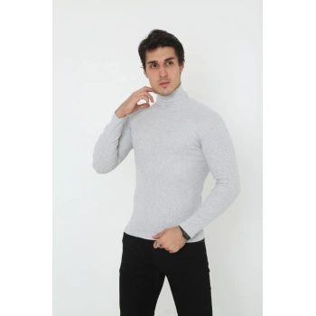 Erkek Fitilli Kaşkorse Kumaş Boğazlı Full Likralı Slimfit Body - Gri
