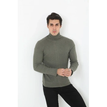 Erkek Fitilli Kaşkorse Kumaş Boğazlı Full Likralı Slimfit Body - Haki