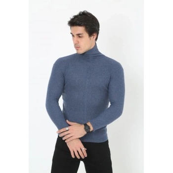 Erkek Fitilli Kaşkorse Kumaş Boğazlı Full Likralı Slimfit Body - İndigo