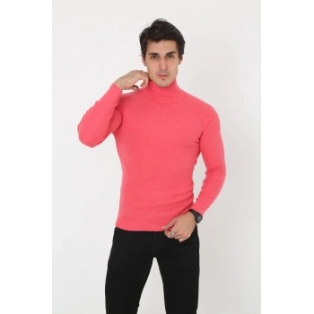 Erkek Fitilli Kaşkorse Kumaş Boğazlı Full Likralı Slimfit Body - Pembe
