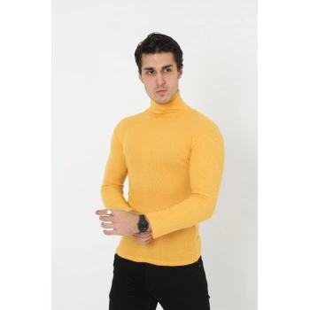 Erkek Fitilli Kaşkorse Kumaş Boğazlı Full Likralı Slimfit Body - Sarı