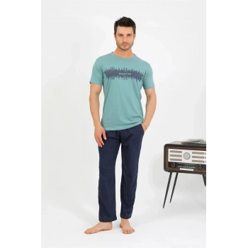 Erkek Pamuk Kısa Kol Pijama Takım SuYeşili