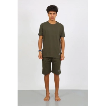 Erkek Pamuk Lakost Alt Üst Kaprili Pijama Takım Haki