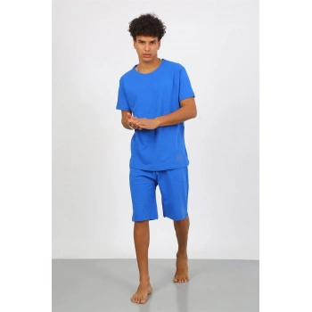 Erkek Pamuk Lakost Alt Üst Kaprili Pijama Takım Saks