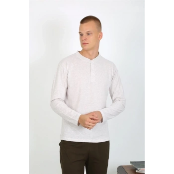 Erkek Penye Uzun Kol Pijama Takımı Ekru