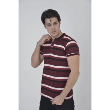 Erkek Yakalı Slim Fit Dokuma Çizgili TShirt