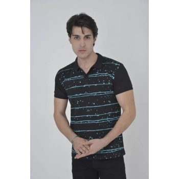 Erkek Yakalı Slim Fit Pike Çizgili TShirt