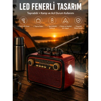 Eskitme Nostalji Tasarımlı Bluetoothlu Nostalji Radyo Ahşap Nostaljik Görünümlü