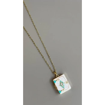 Etnik Desen Kapaklı Kolye - Beyaz