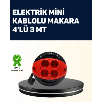 Ev Ve Ofis İçin 3 Metre Kablolu 4 Priz Makarası