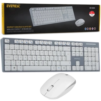 EVEREST KM-6063 BEYAZ/GRİ KABLOSUZ Q MULTIMEDYA KLAVYE+MOUSE SET (4887)