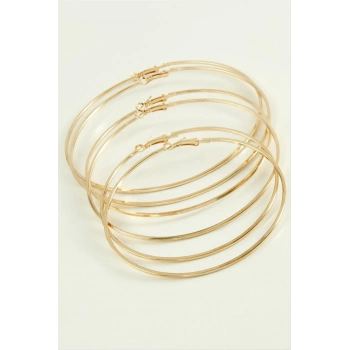 Ezme Çizgili Metal Halka Küpe 6 Adet