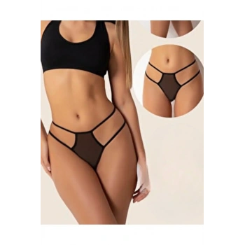 Fantazi Siyah Seksi Tül Kadın String - Fantezi Tanga