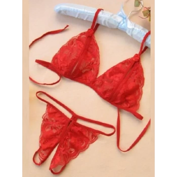 Fantezi Kırmızı Dantelli Seksi Sütyen Kilot Takım
