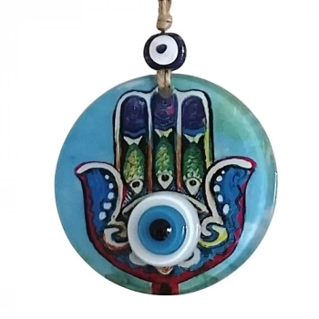 Fatma Ana Eli Desenli Nazar Boncuklu Duvar Süsü 10 Cm Cam Duvar Dekoru