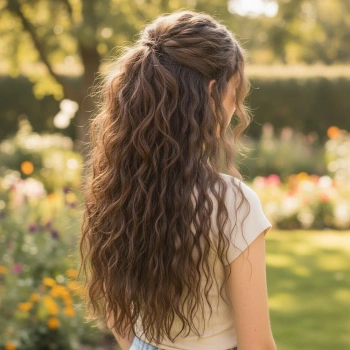 Fiber Sentetik Kabarık Dalgalı Yarım Ay + 2 Yan Çıt Çıt - Açık Kahve