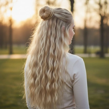 Fiber Sentetik Kabarık Dalgalı Yarım Ay + 2 Yan Çıt Çıt - Kumral Beyaz Platin Röfleli