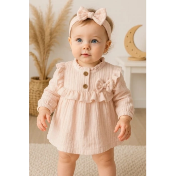Fırfırlı Bandalı Elbise Kız Bebek Elbise