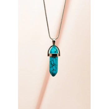 Firuze Doğal Taşı Zincirli El Yapımı Tasarımlı Kolye Uç: 3,5 cm Zincir: 20 cm Kutulu