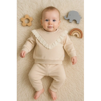 Fisto Detaylı Pamuklu 2li Kız Bebek Takımı