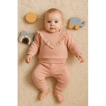 Fisto Detaylı Pamuklu 2li Kız Bebek Takımı