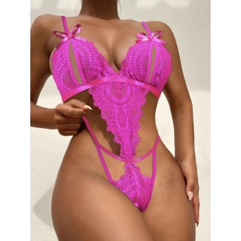 Fiyonklu Dantelli Fuşya Fantezi Body
