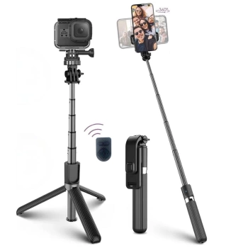 Fotoğraf Makinası ve Telefon Takılabilen 2si 1 Arada 2.2m Uzayan Selfie Çubuğu Kumandalı Tripod (4887)