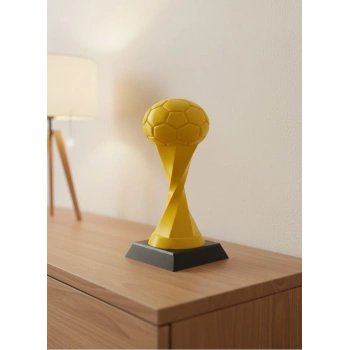 Futbol Toplu Sarı Kupa 21cm Masaüstü Dekor Ödül Figürü