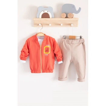 Geyik Desenli Hırkalı 3lü Erkek Bebek Takım