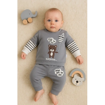 Gift For You Desenli 2li % 100 Pamuk Erkek Bebek Takımı