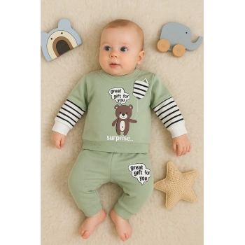 Gift For You Desenli 2li % 100 Pamuk Erkek Bebek Takımı