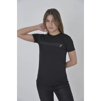 Göğüste Fermuar Aksesuarlı Dar Kalıp TShirt