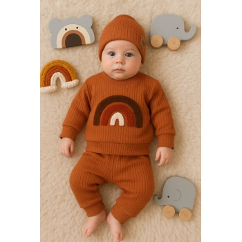 Gökkuşağı Nakışlı 2li % 100 Pamuk Erkek Bebek Takımı