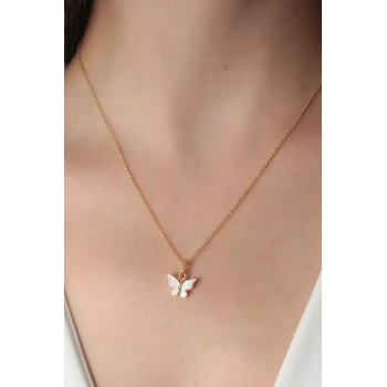 Gold Beyaz Renk Kelebek Figür Kadın Kolye - TJ-BKO6818