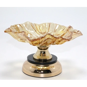 Gold Detaylı Ayaklı Dekoratif Cam Sunumluk Alk4887