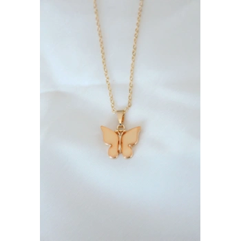 Gold Kaplama Sarı Renk Sedefli Kelebek Kolye - TJ-BKO6439