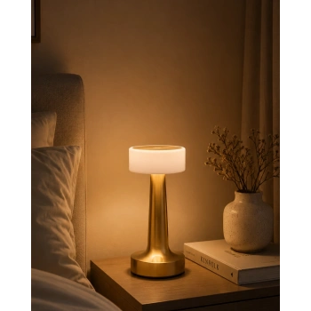 Gold Kare Led Masa Lambası Şarjlı Dimmer Kontrollü Dekoratif Işık
