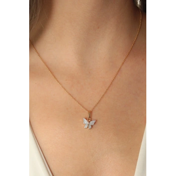 Gold Mavi Renk Kelebek Figür Kadın Kolye - TJ-BKO6816